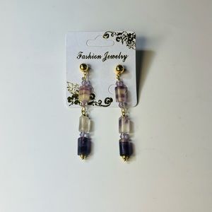 Gold filled Amethyst Long Stud Earrings